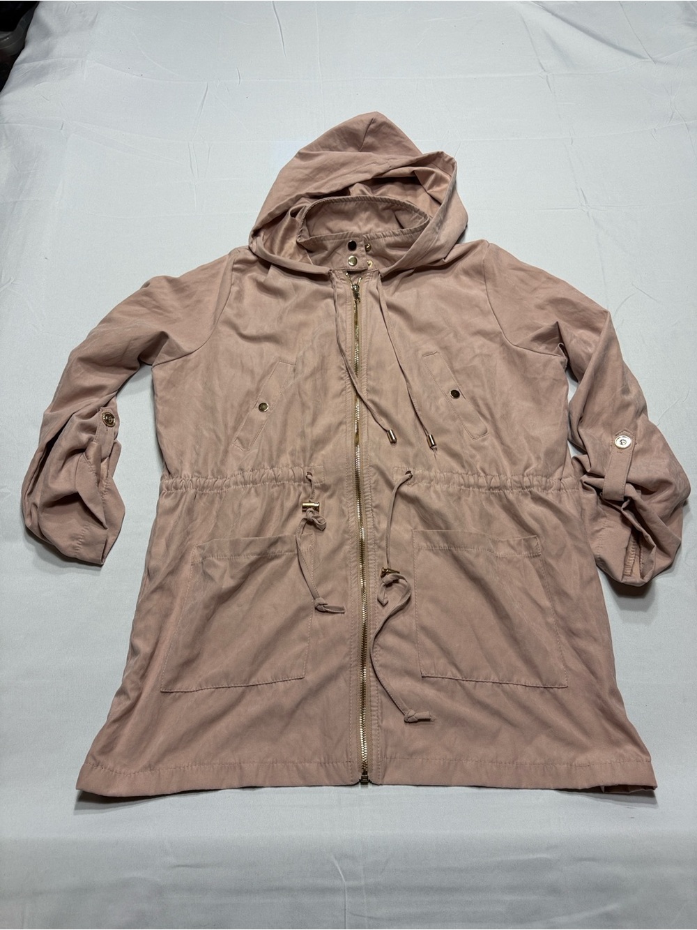 Chocolate Blush Drawstring Hooded Utility Jacket